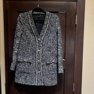 Classic Black & White Tweed Coatigan - Women's Jacket